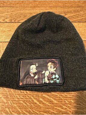 Demon Slayer Tanjiro Nezuko Knit Beanie Hat Black Anime Licensed Winter Cap